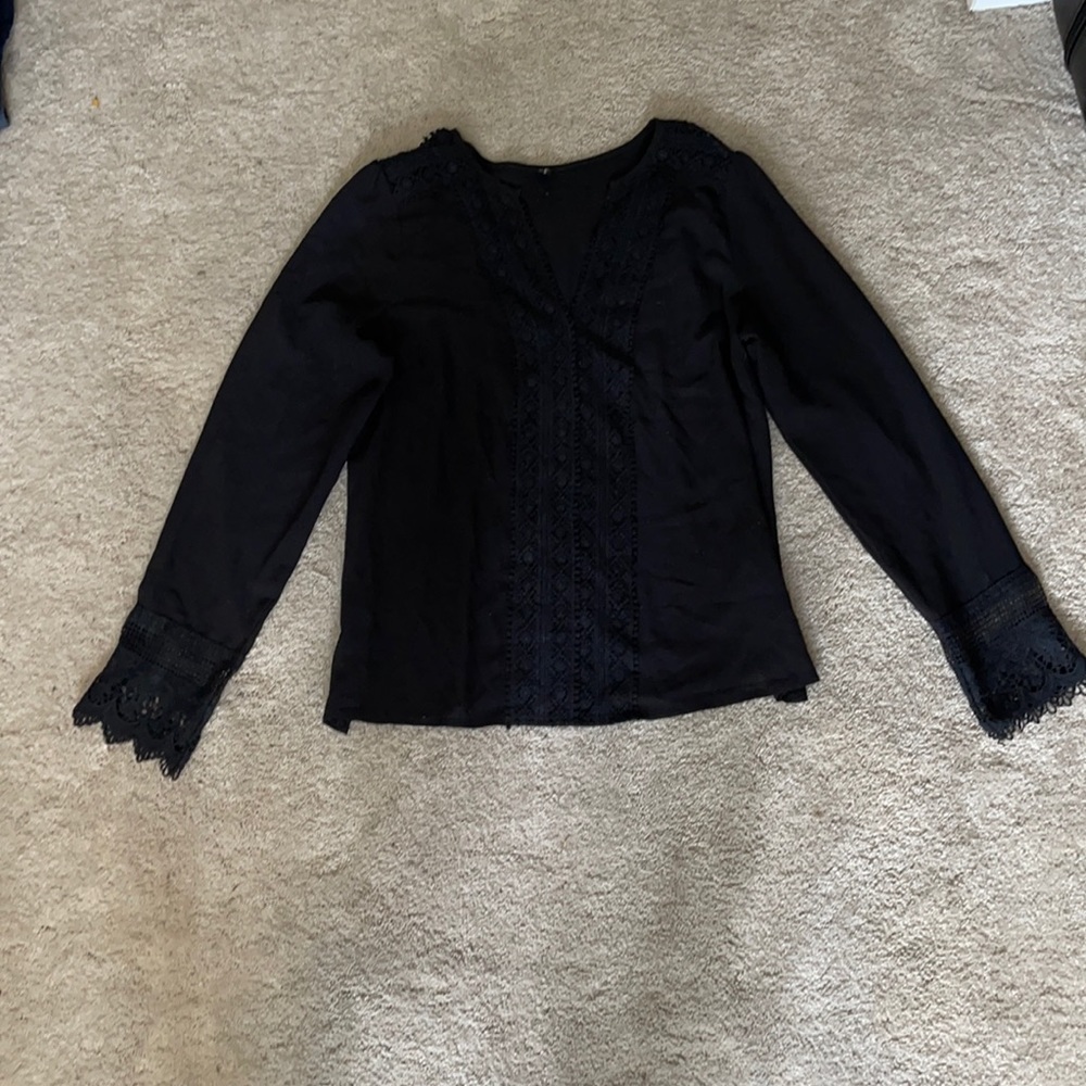 Black v neck blouse with lace detailing